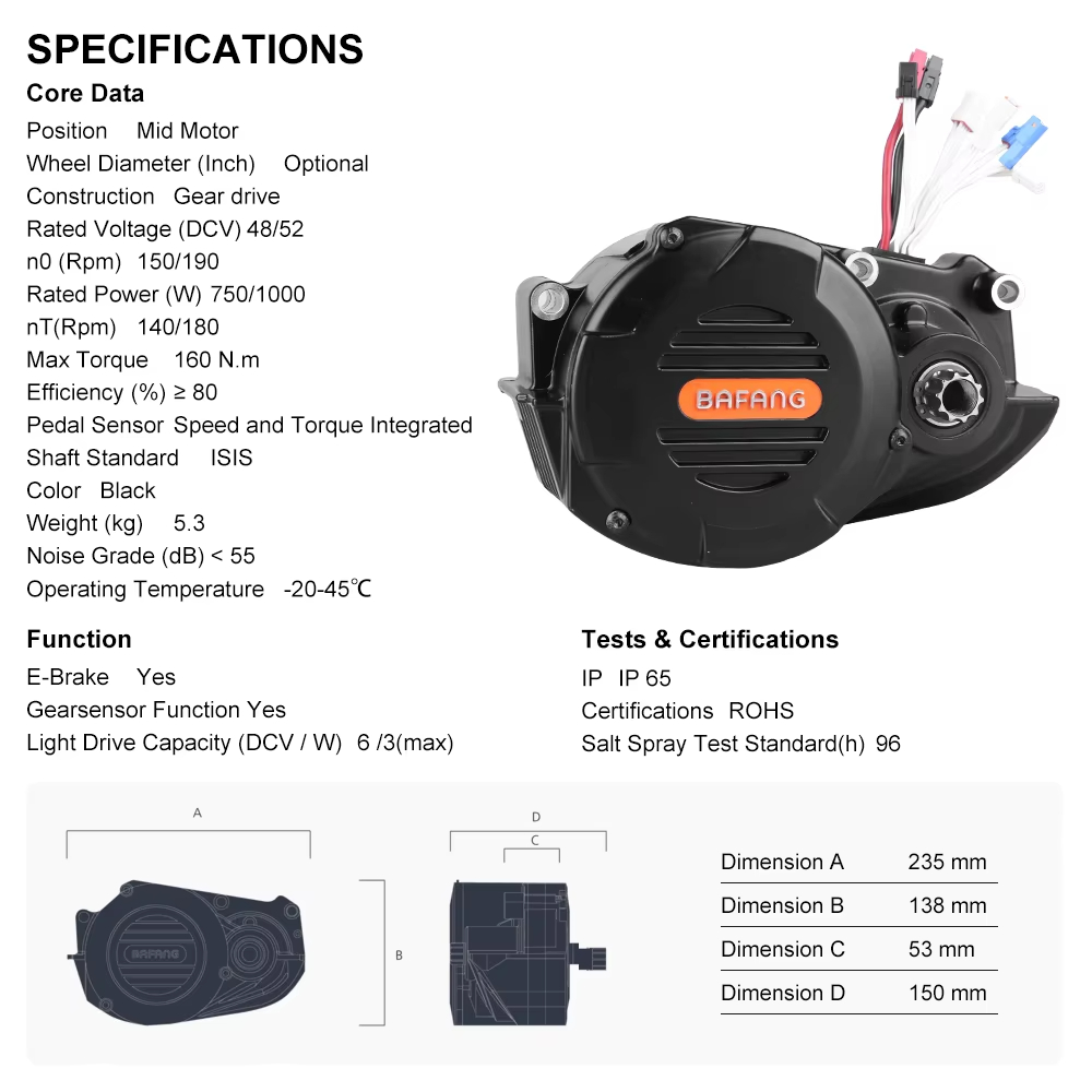 Eバイク用 Bafang M620 G510 48/52V  - Mid Drive Motor Kit 52V 1000W のレビューと価格